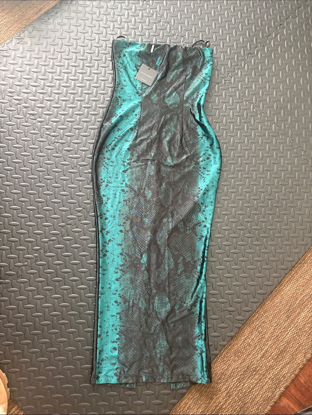 Teal and Black Snake-Print Bodycon Midi Dress